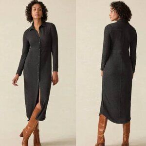 Faherty Legend Sweater Maxi Dress in Heathered Black Twill, Size Medium